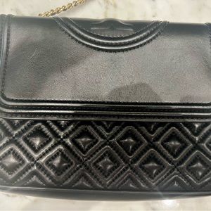 Tory Burch soft Black Leather shoulder bag.